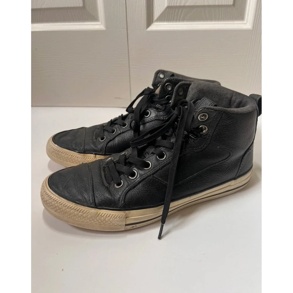Converse Chuck Taylor All Star Street Mid Black Leather Mens 9 Womens 10.5 - Picture 1 of 5